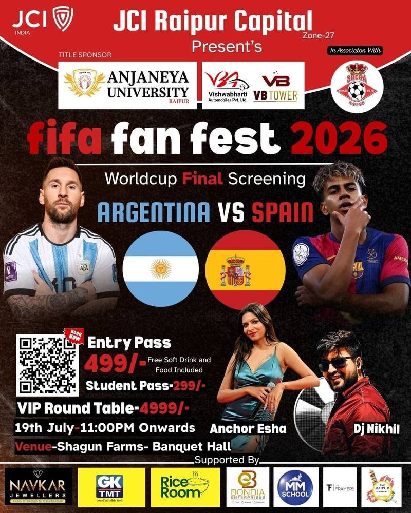 FIFA Fan Fest 2026 poster by JCI Raipur Capital